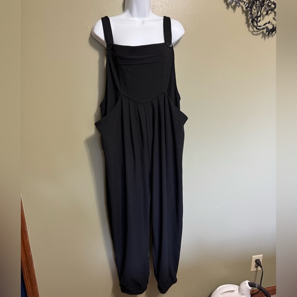 Halara Pockets Waffle Casual Plus Size Jogger Overalls, Black, Size 1X - Picture 1 of 6